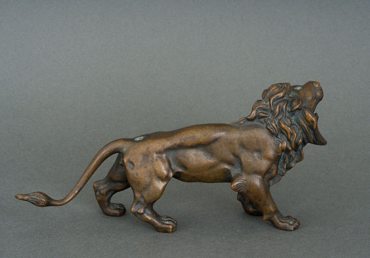 Statue en bronze représentant un lion XIXe Patine brune nuancée clair-photo-1