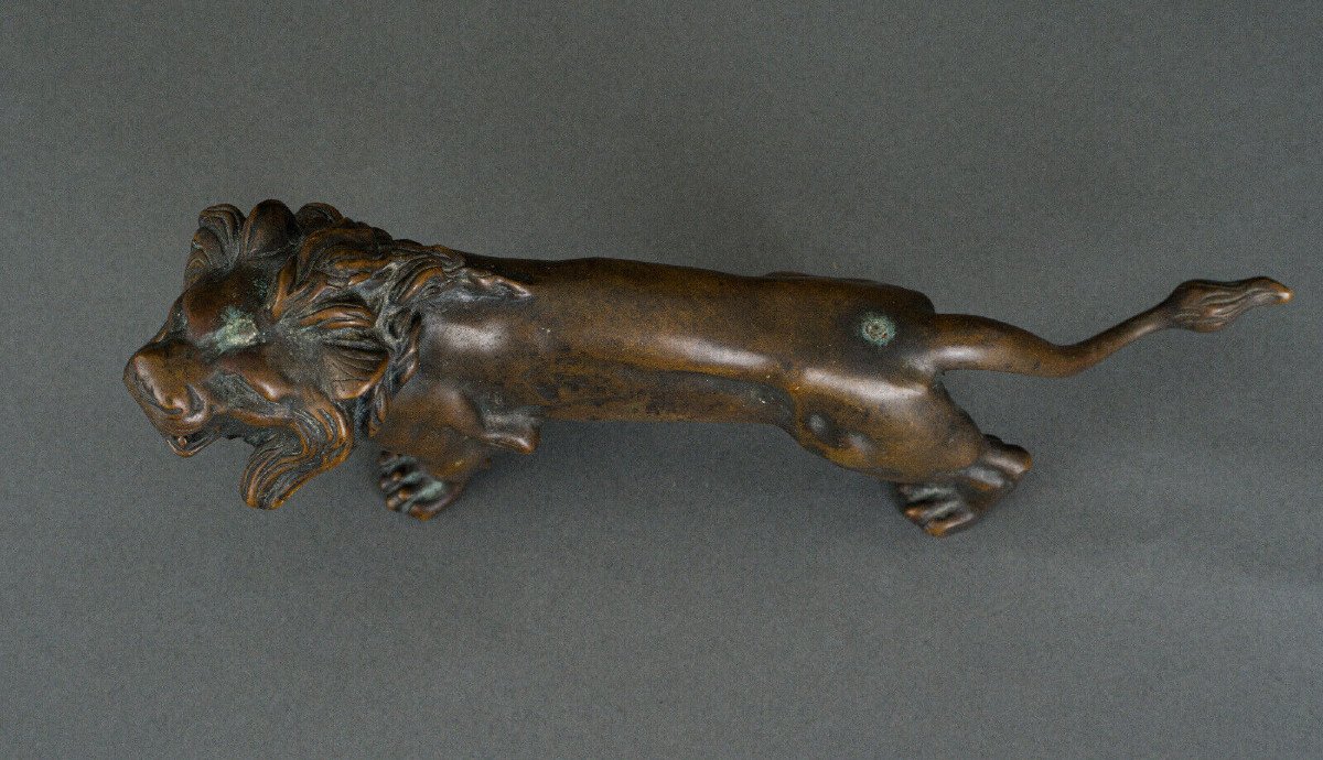 Statue en bronze représentant un lion XIXe Patine brune nuancée clair-photo-7