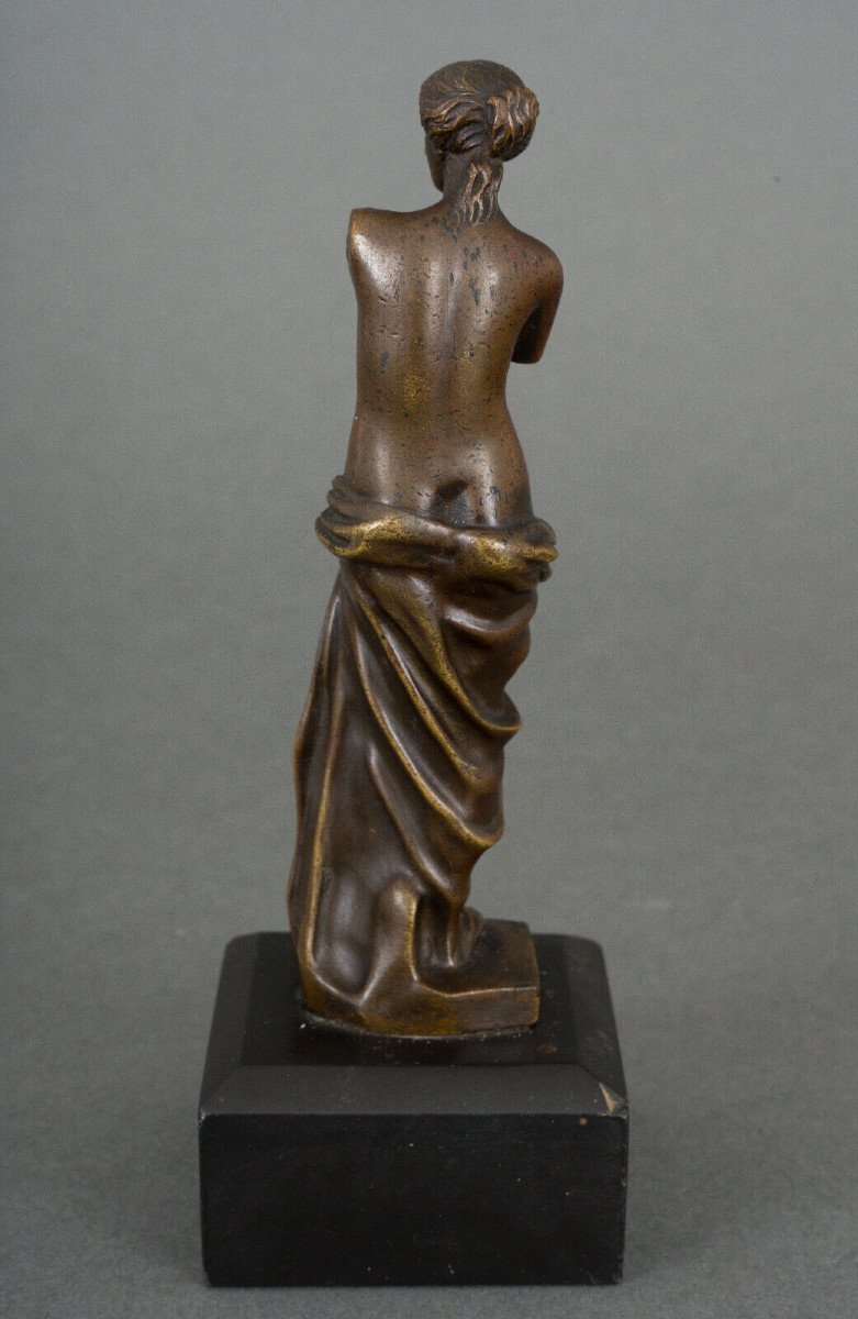 Venus De Milo Bronze Statue Chocolate Patina 19th Century Black Marble Base-photo-4