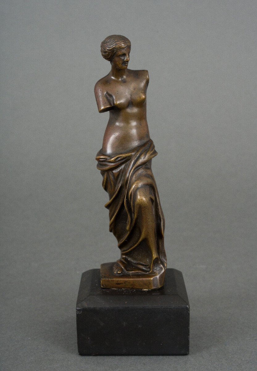 Venus De Milo Bronze Statue Chocolate Patina 19th Century Black Marble Base