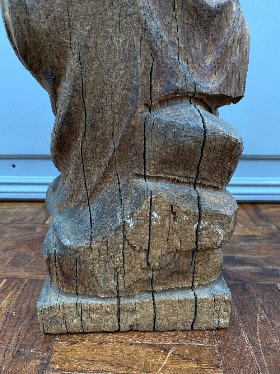 Virgin And Child In Carved Wood Early 20th Century Oak Direct Carving-photo-4