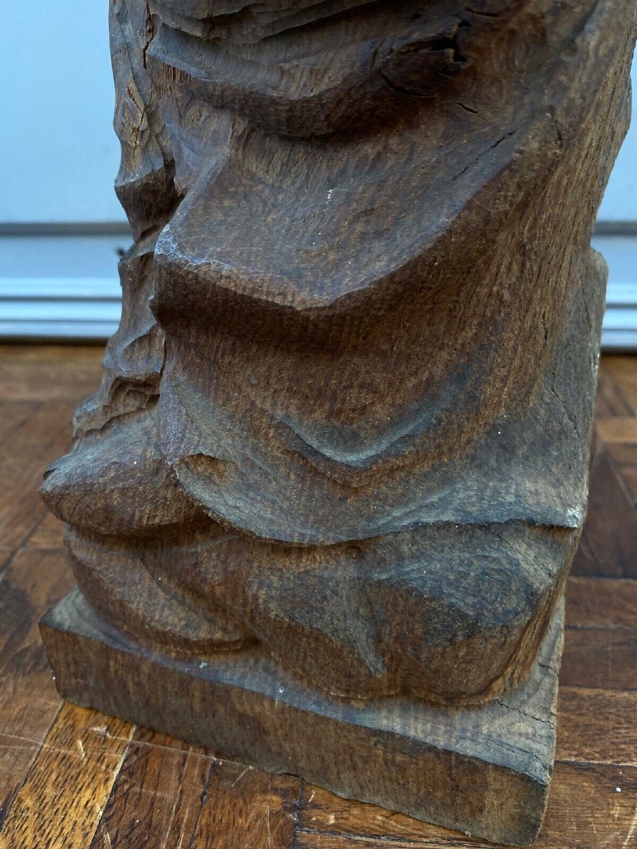 Virgin And Child In Carved Wood Early 20th Century Oak Direct Carving-photo-6