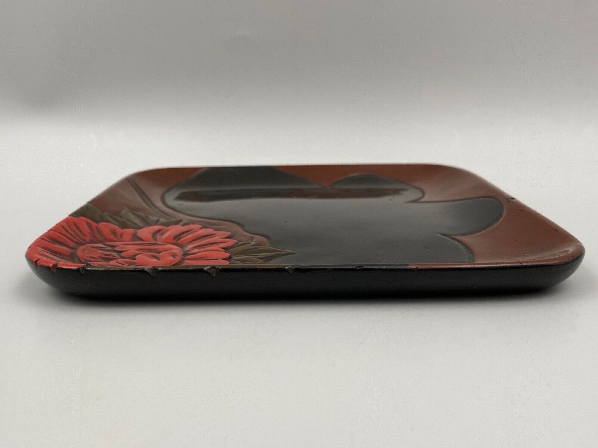 Japanese Lacquer Presentation Tray 20th Century Floral Decor-photo-4