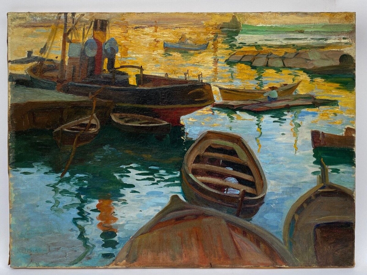 Oil On Canvas Careening Basin Marseille Port Scene 1930 By Denys H. Or Lenys H.
