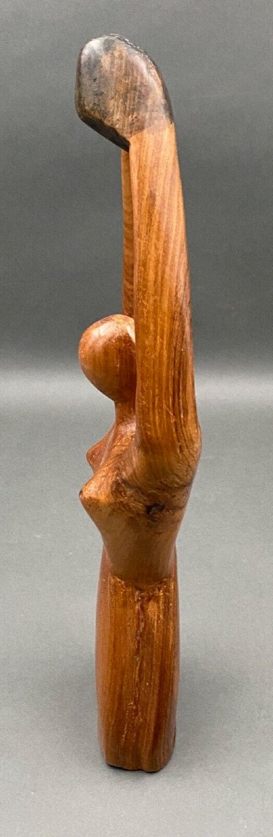 Statue brutaliste 1970 Femme nue taillée dans la masse Bois sculpté-photo-1
