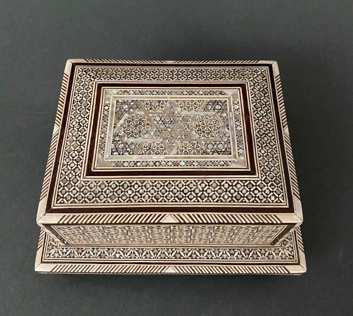 Oriental Cigarette Box In Mother-of-pearl Marquetry Twentieth Musical Box-photo-3