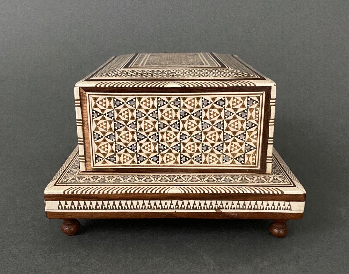 Oriental Cigarette Box In Mother-of-pearl Marquetry Twentieth Musical Box-photo-3