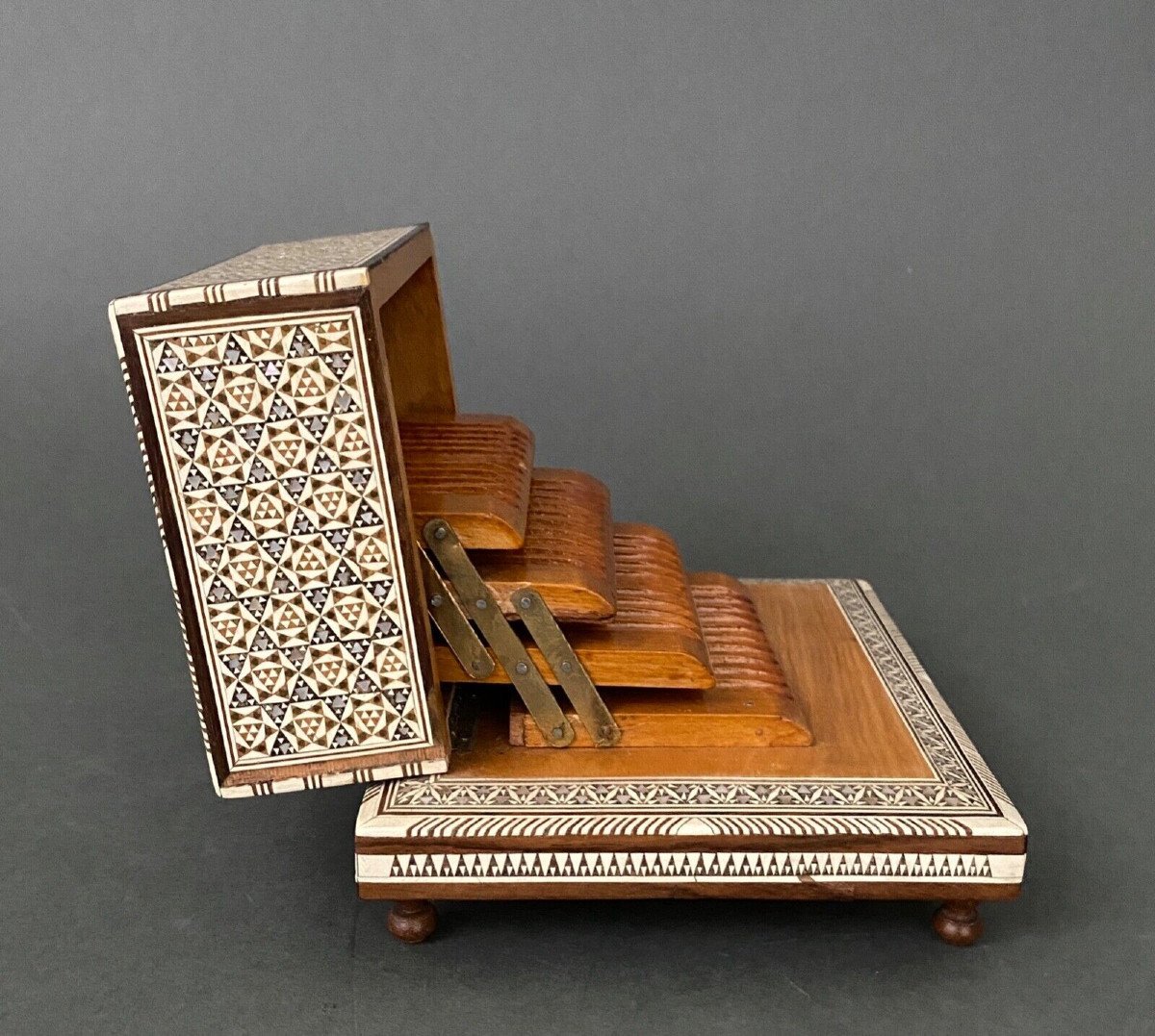 Oriental Cigarette Box In Mother-of-pearl Marquetry Twentieth Musical Box-photo-5