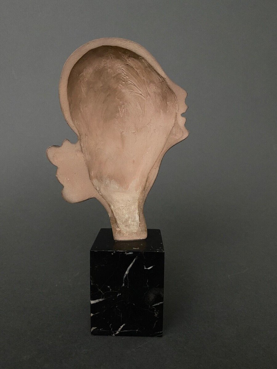 Profile Of A Woman 1930 In Terracotta On A Black Marble Base 20th Century-photo-4