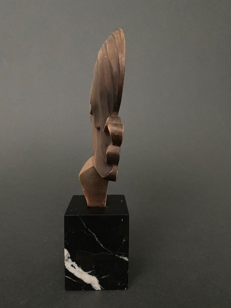 Profile Of A Woman 1930 In Terracotta On A Black Marble Base 20th Century-photo-1
