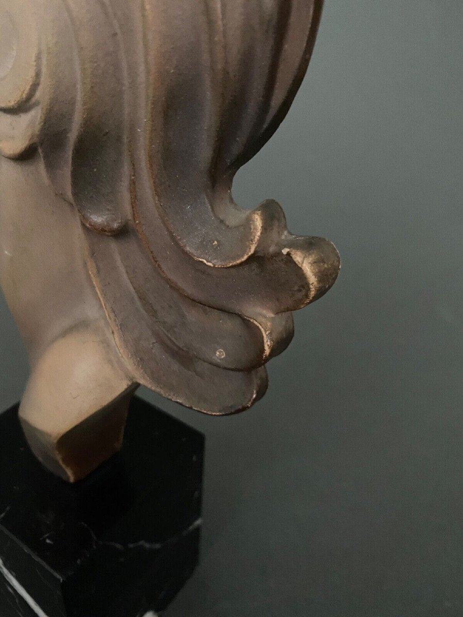 Profile Of A Woman 1930 In Terracotta On A Black Marble Base 20th Century-photo-6