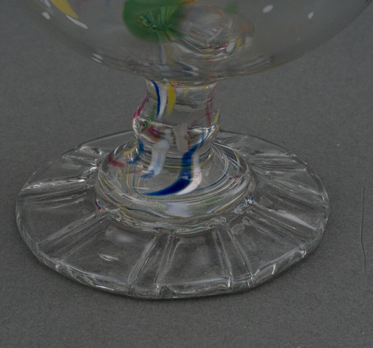 18th Century Blown Glass Carafe Color Inclusions Shower Foot-photo-2