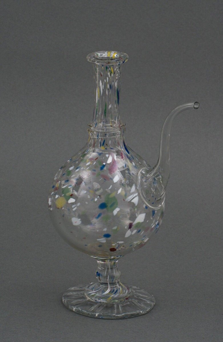 18th Century Blown Glass Carafe Color Inclusions Shower Foot