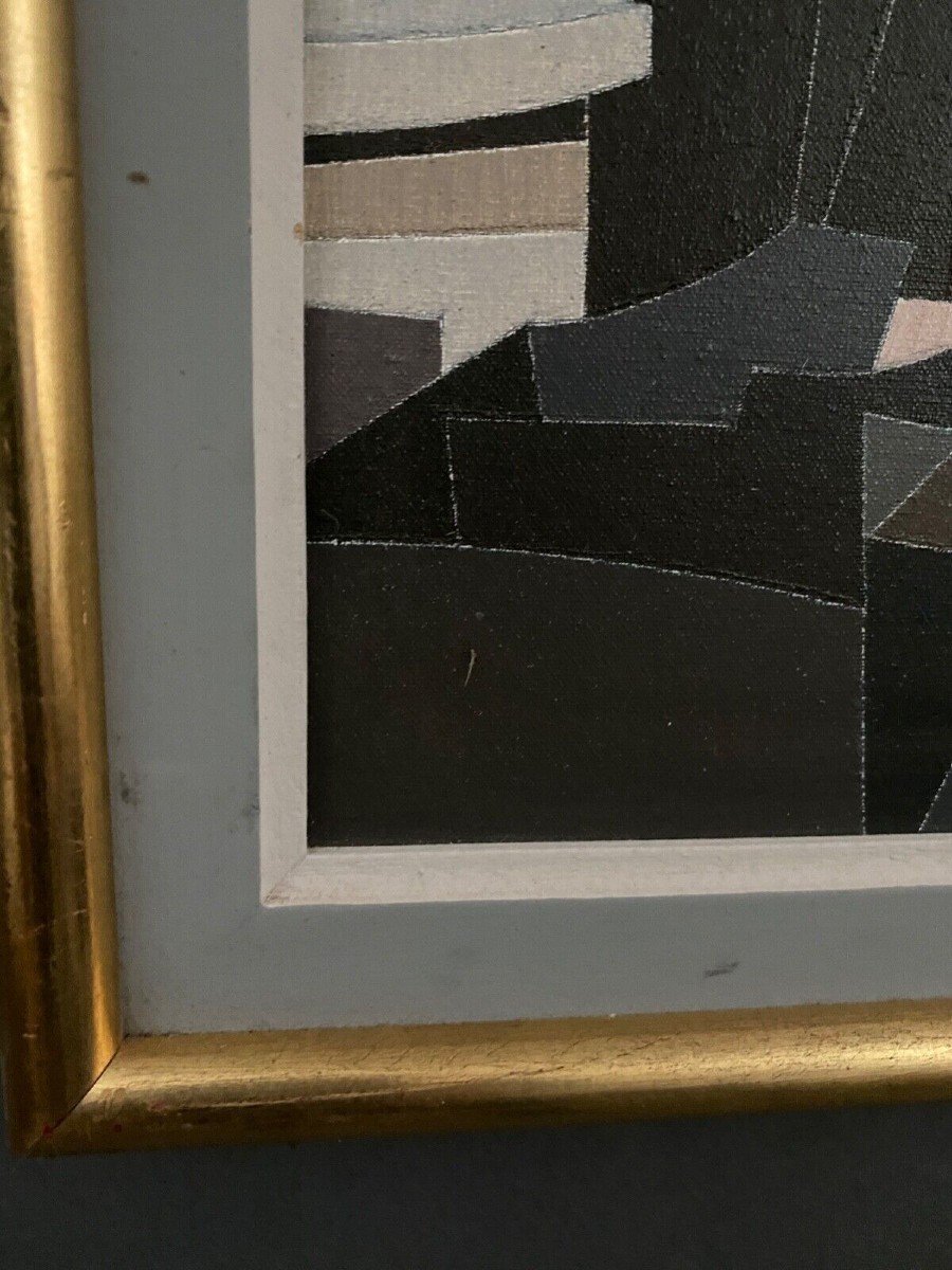 Oil On Canvas Alain l'Hermitte Lhermitte Geometric Architecture 20th Century-photo-4