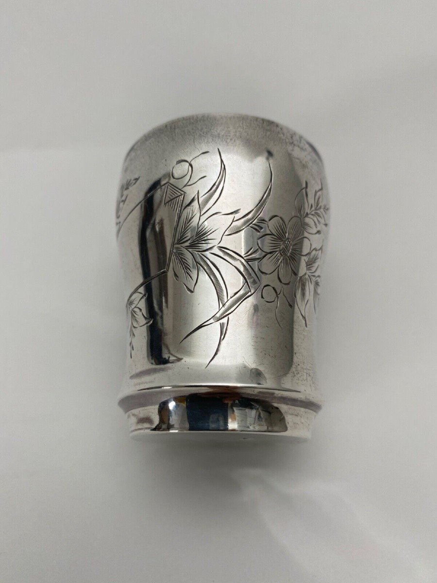 Silver Tumbler Hallmarks Minerva And Goldsmith Rb Engraving Floral Decoration 40 Grams-photo-2
