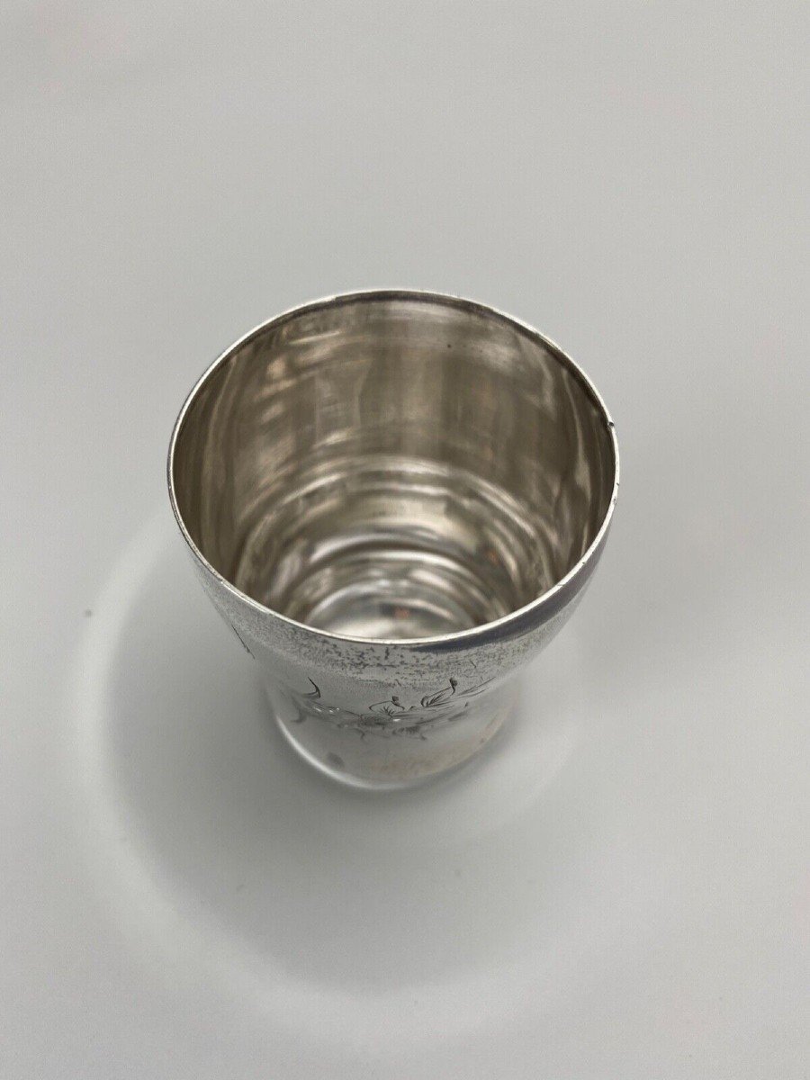 Silver Tumbler Hallmarks Minerva And Goldsmith Rb Engraving Floral Decoration 40 Grams-photo-1