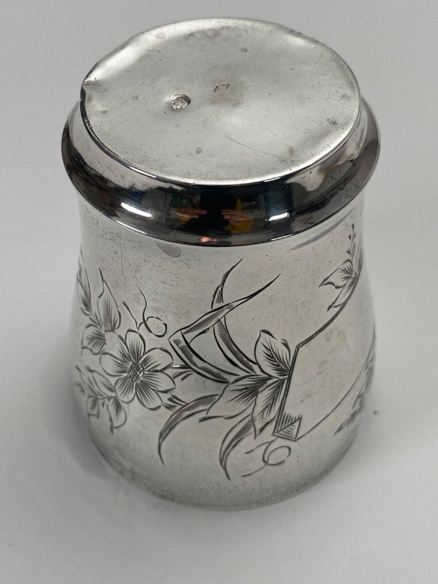 Silver Tumbler Hallmarks Minerva And Goldsmith Rb Engraving Floral Decoration 40 Grams-photo-4