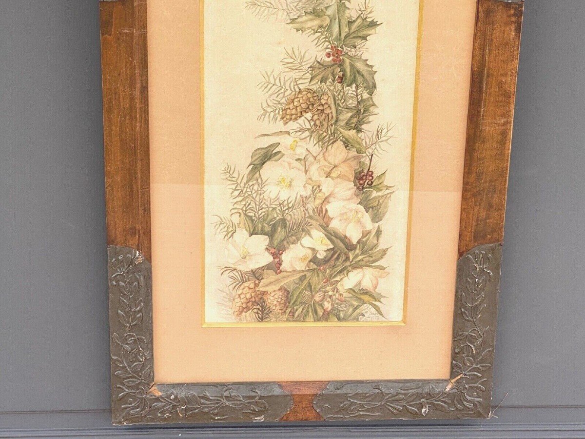Aquarelle sur papier M. Baron Baror à identifier 1909 bouquet de fleurs-photo-2