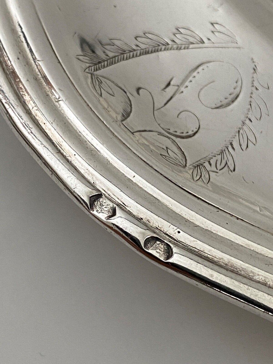 Solid Silver Dish, 18th Century Filet Model, Monogram And Farmers General Hallmarks-photo-2