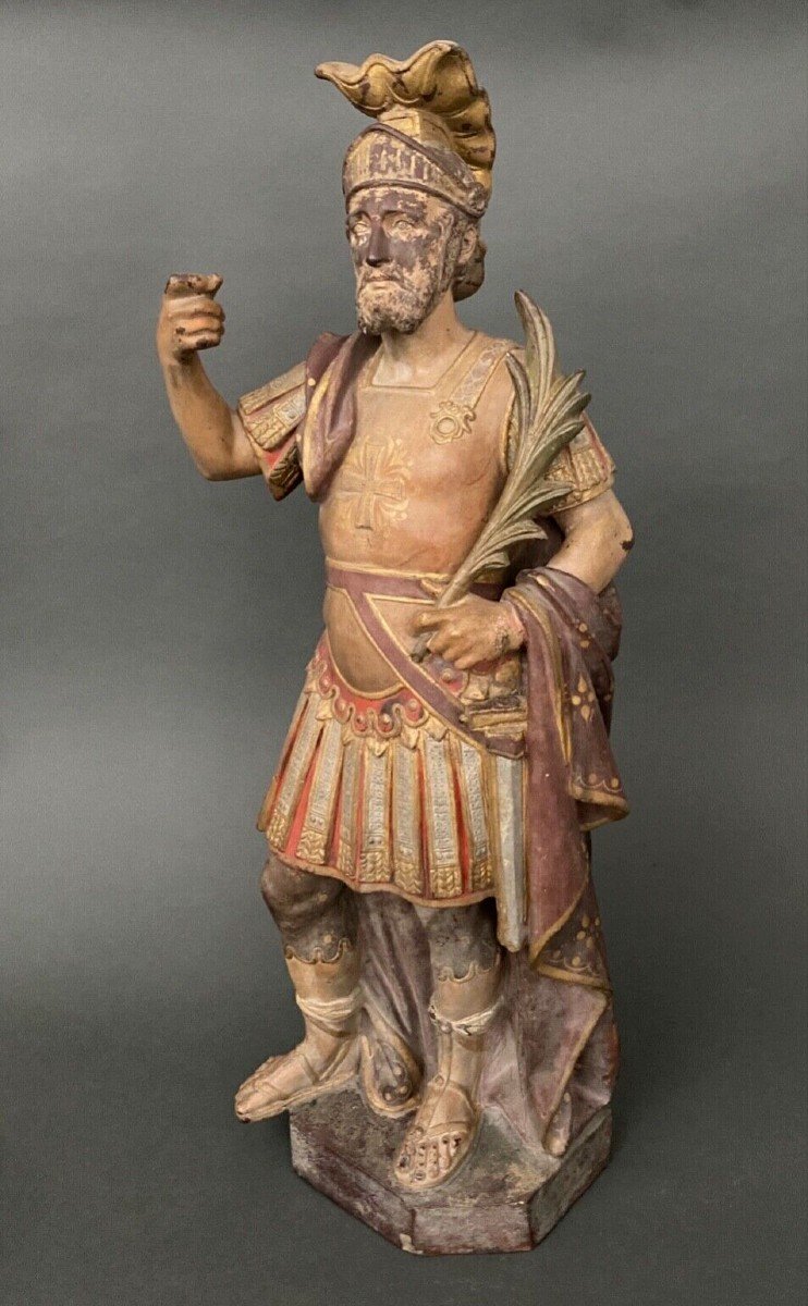 19th Century Polychrome Terracotta Statue Representing A Roman Soldier-photo-2