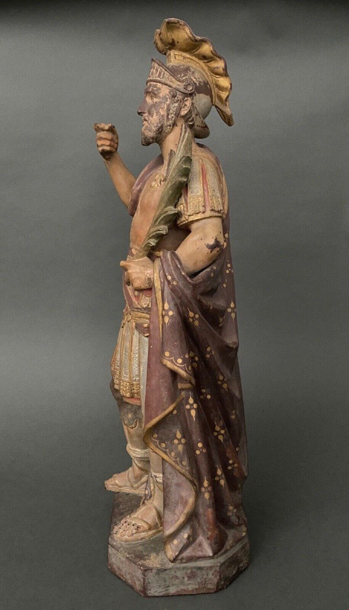 19th Century Polychrome Terracotta Statue Representing A Roman Soldier-photo-3