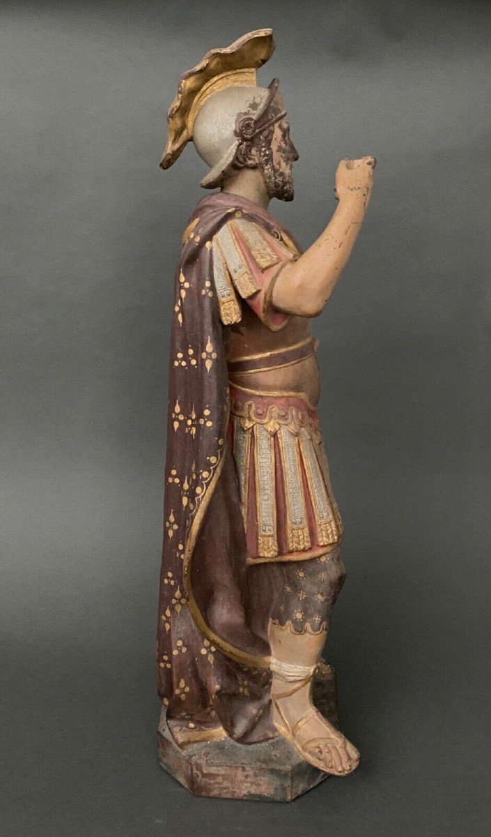 19th Century Polychrome Terracotta Statue Representing A Roman Soldier-photo-1