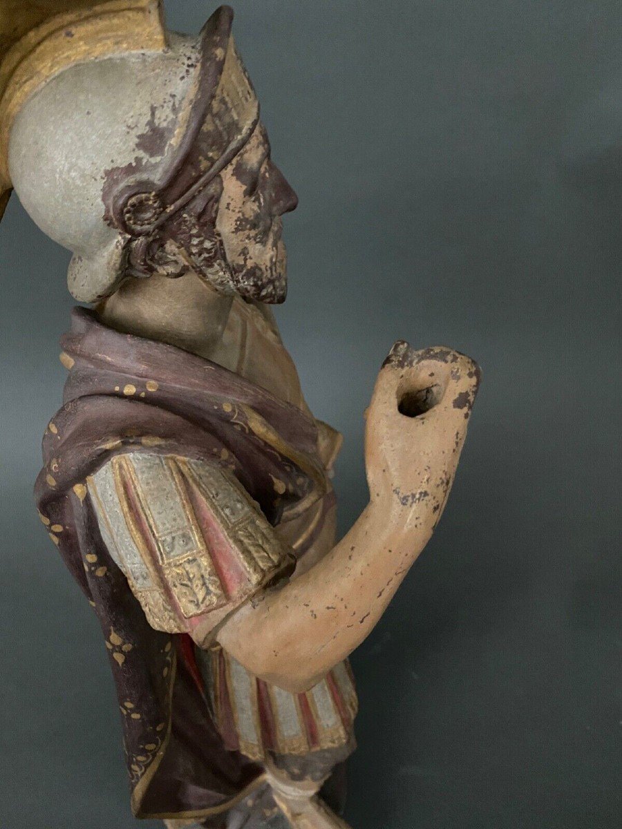 19th Century Polychrome Terracotta Statue Representing A Roman Soldier-photo-5