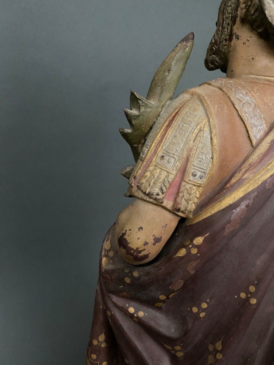 19th Century Polychrome Terracotta Statue Representing A Roman Soldier-photo-6