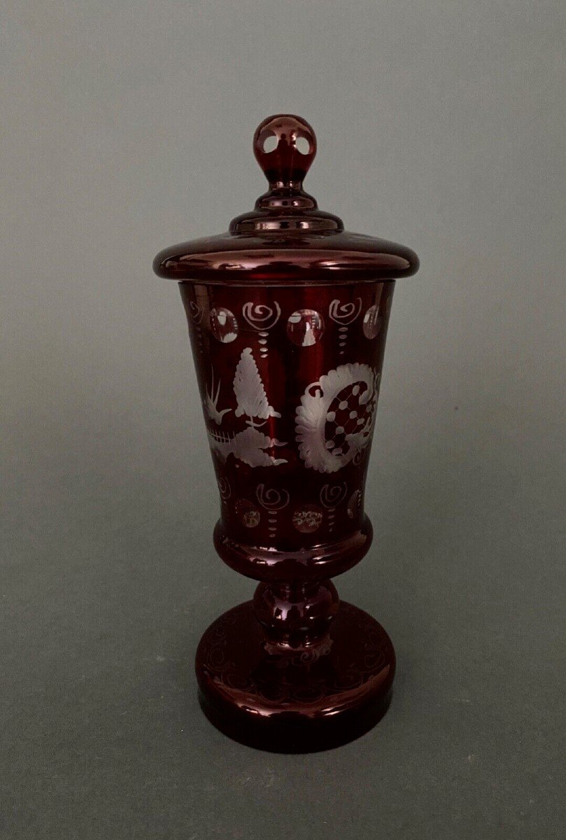 Drageoir vase couvert calice en cristal de Bohême XXe avec couvercle-photo-2