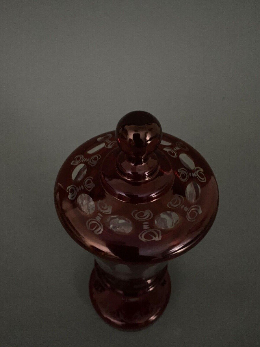 Drageoir vase couvert calice en cristal de Bohême XXe avec couvercle-photo-1