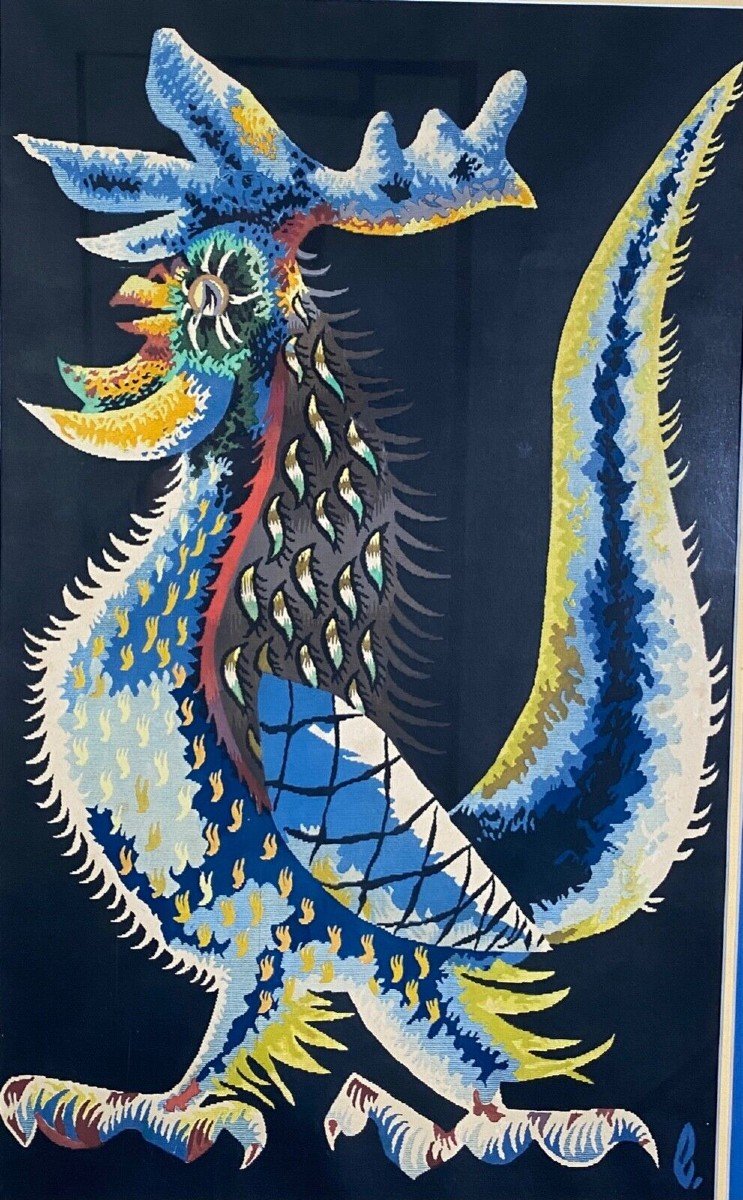 Tapestry By Jean Lurçat Representing A 20th Century Stencil Rooster-photo-2