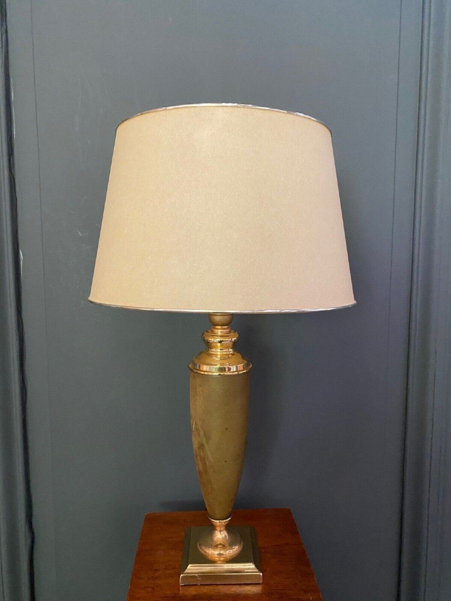 Leather And Gold Metal Lamp From Le Dauphin 1970
