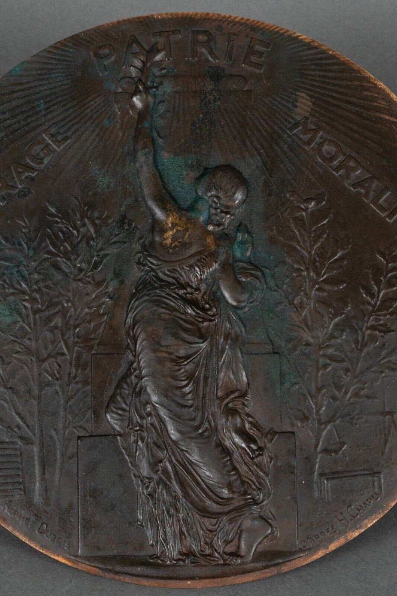 Bronze Medallion Courage Fatherland Morality Alphée Dubois After H. Chapu-photo-2