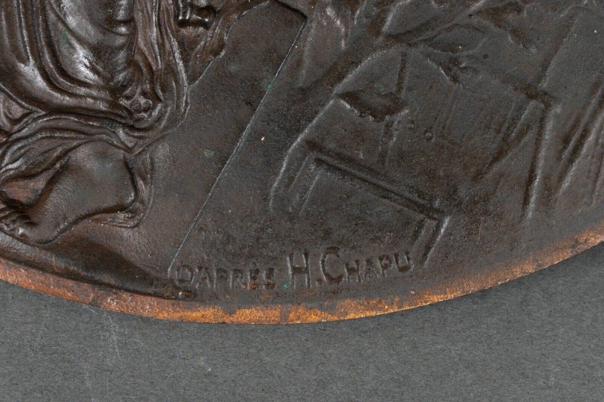 Bronze Medallion Courage Fatherland Morality Alphée Dubois After H. Chapu-photo-3