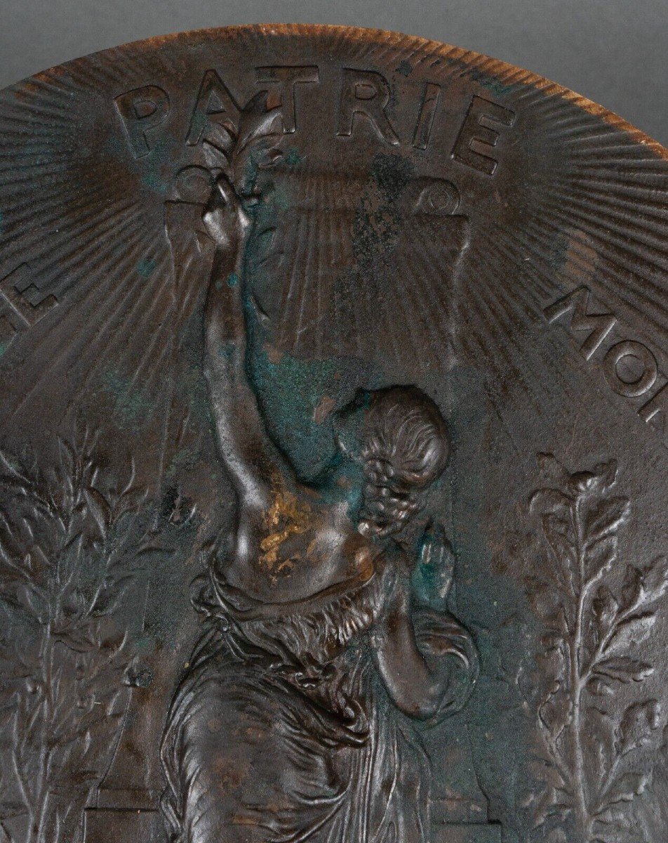 Bronze Medallion Courage Fatherland Morality Alphée Dubois After H. Chapu-photo-5