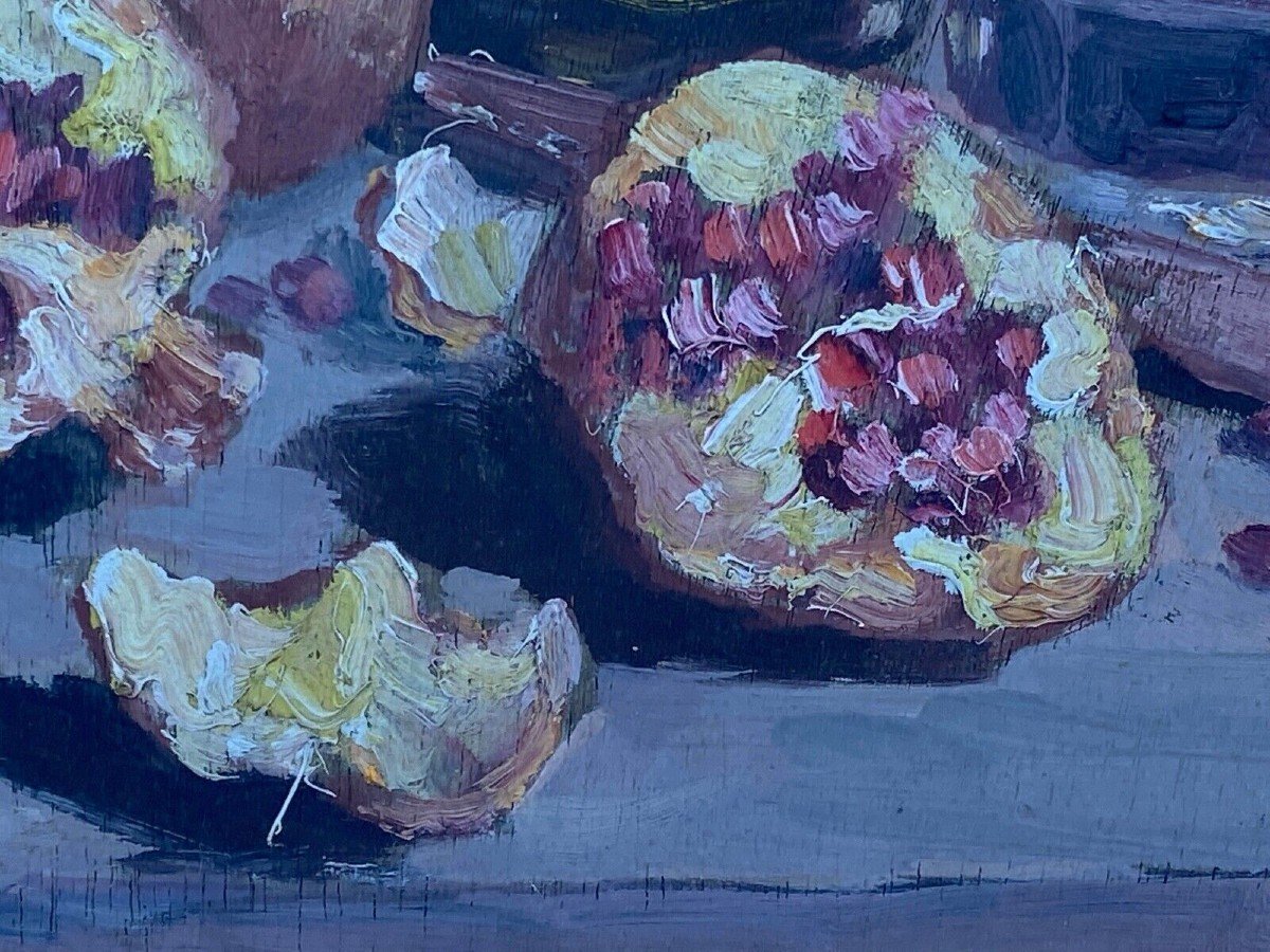 Oil On Panel By J. Denjerma Still Life With Fruits Double View-photo-1