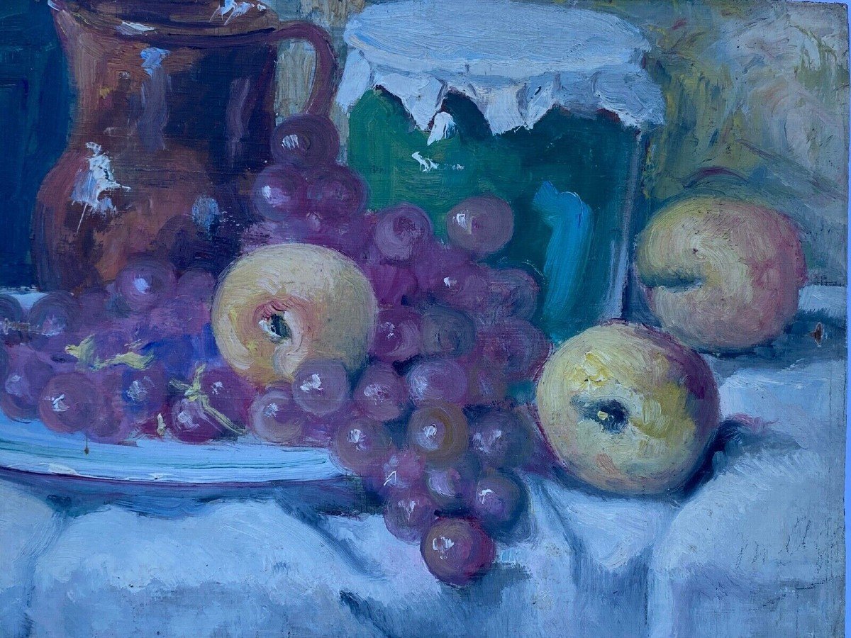 Oil On Panel By J. Denjerma Still Life With Fruits Double View-photo-7
