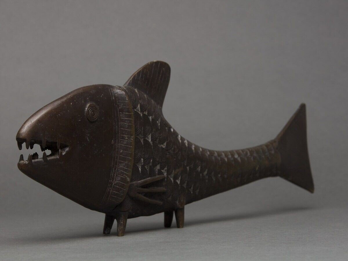 Bronze Carp From Japan, Early 20th Century, Chocolate Patina-photo-4