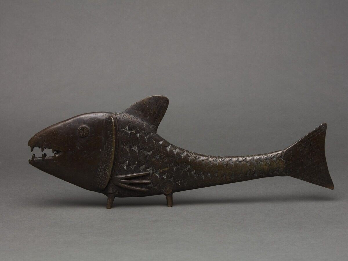 Bronze Carp From Japan, Early 20th Century, Chocolate Patina