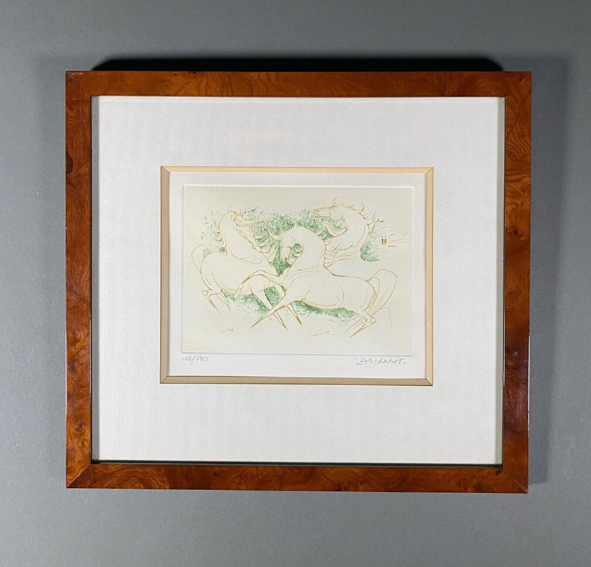 Lithograph By Paul De Chabot Horses Rearing 12/150 20th