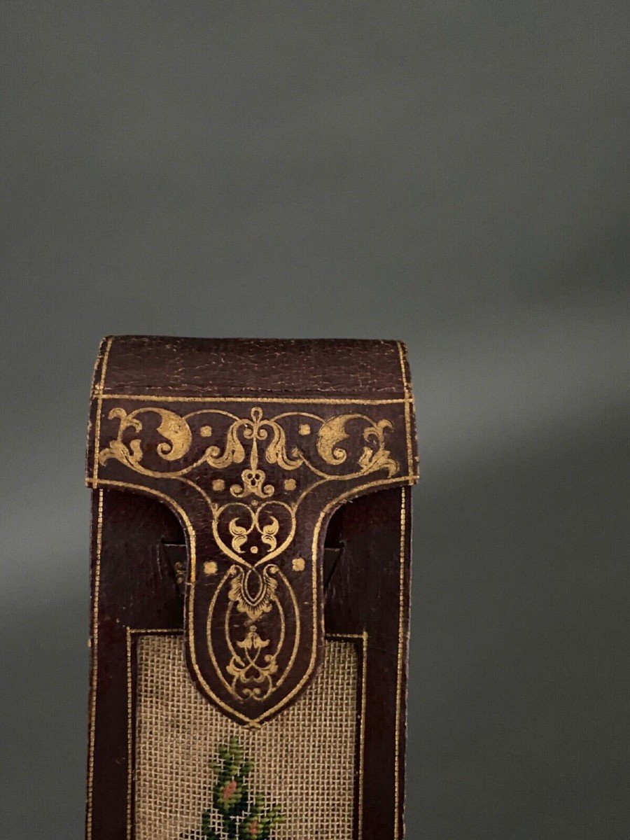 Rare Iron-stamped Leather Message Case With Floral Decoration, Late 18th Century-photo-3