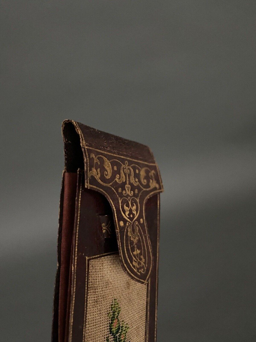 Rare Iron-stamped Leather Message Case With Floral Decoration, Late 18th Century-photo-4