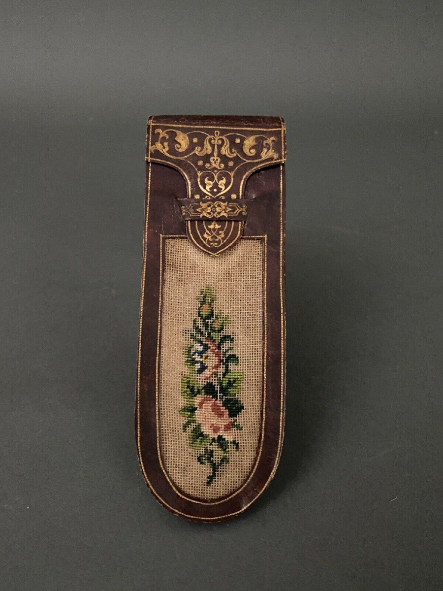Rare Iron-stamped Leather Message Case With Floral Decoration, Late 18th Century