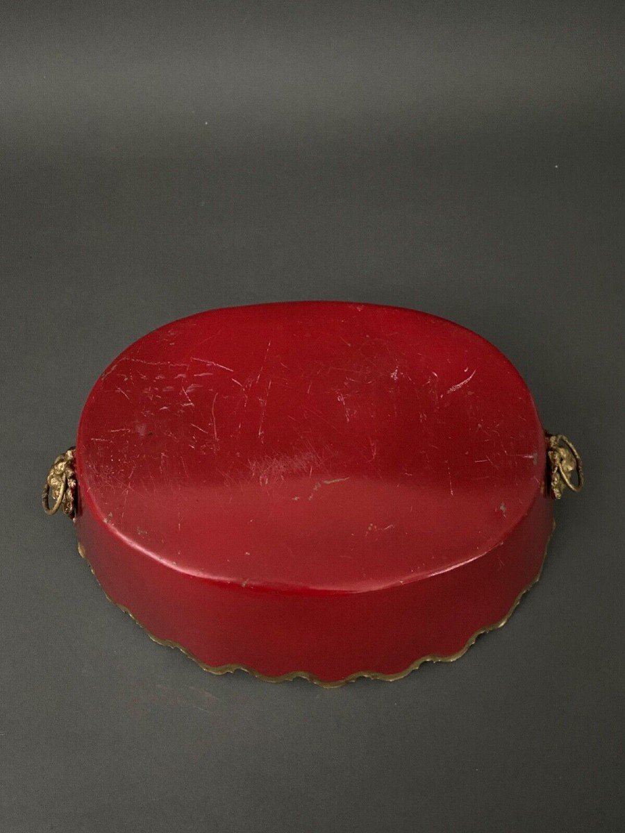 19th Century Sheet Metal Cooler With Red Background With Gilding And Lion Heads-photo-3