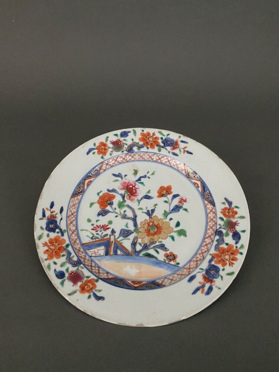 Flat Plate In Imari Porcelain Japan 19th Century Floral Decoration-photo-2
