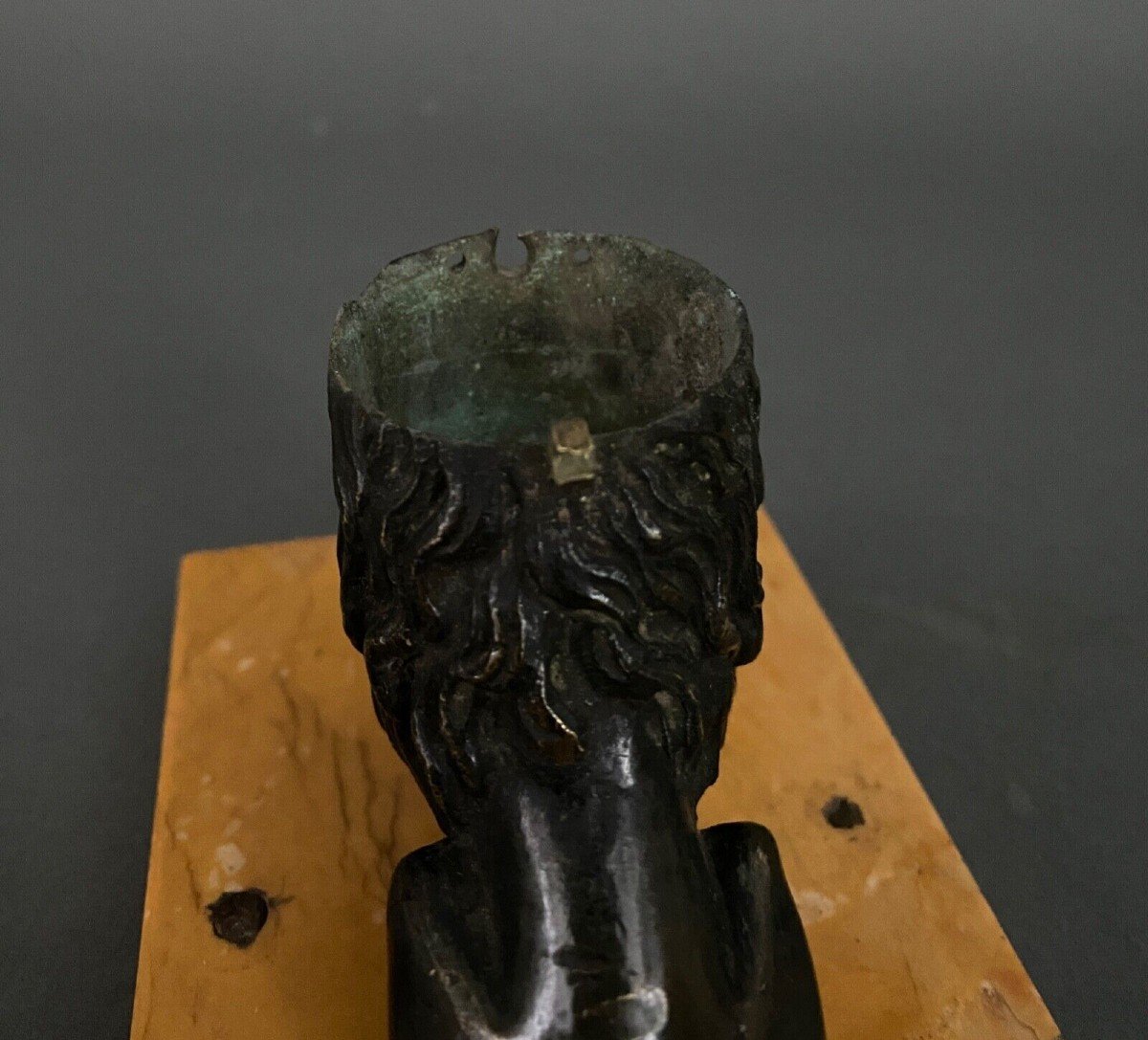 Rare Bronze Poodle With Black Patina Forming An Inkwell On Siena Marble-photo-6