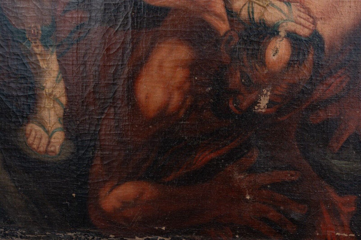Huile sur toile reprise de Guido Reni Archange saint Michel XVIIIe-photo-6