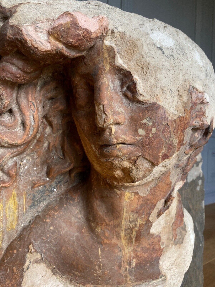 Sculpture Profile Of A Man With Hair Face Stone In Direct Size 20th Century-photo-4