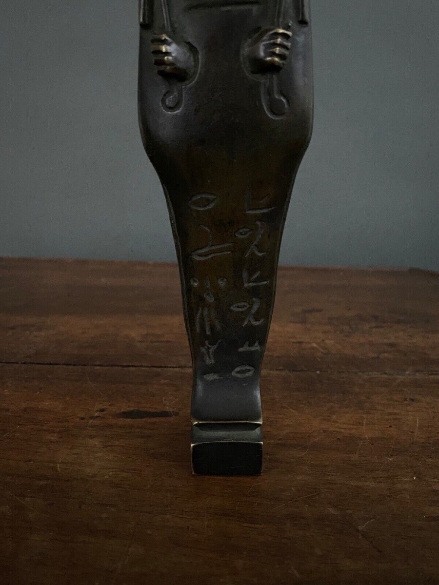 Presse-papier Oushebti perruque tripartite instruments aratoires bronze-photo-5