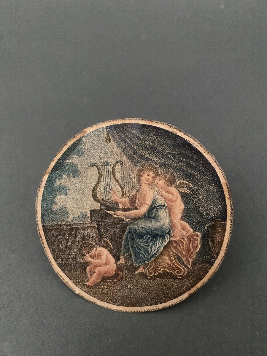 19th Century Engraving Of An Antique Woman Accompanied By Loves Highlighted In Color-photo-2